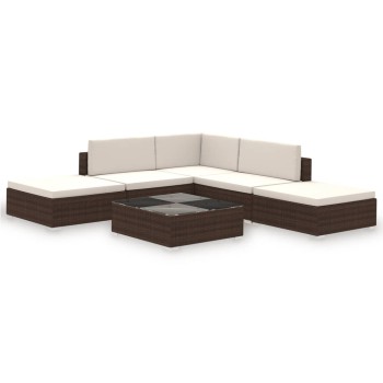 6-teiliges Gartensofa-Set mit Polyrattan-Kissen