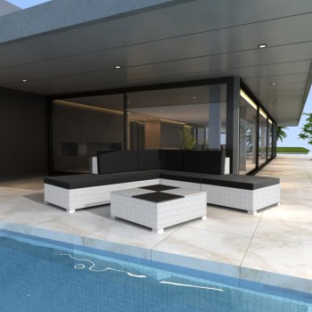 6-teiliges Gartensofa-Set mit Polyrattan-Kissen