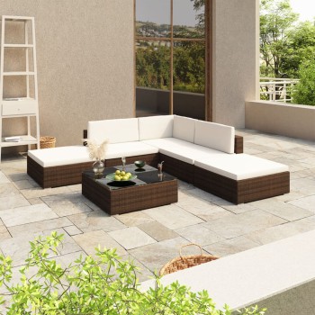 6-teiliges Gartensofa-Set mit Polyrattan-Kissen