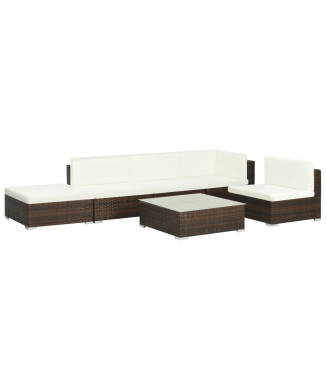 6-teiliges Gartensofa-Set mit Polyrattan-Kissen