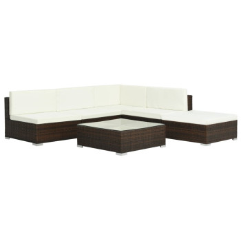 6-teiliges Gartensofa-Set mit Polyrattan-Kissen