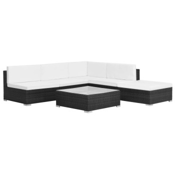 6-teiliges Gartensofa-Set mit Polyrattan-Kissen