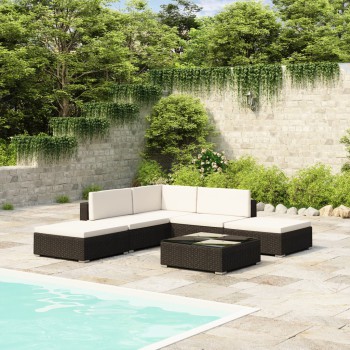 6-teiliges Gartensofa-Set mit Polyrattan-Kissen