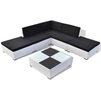 6-teiliges Gartensofa-Set mit Polyrattan-Kissen