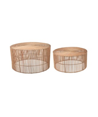 Elmima Couchtisch-Set (2 Stück), 100 % Rattan, naturbelassen