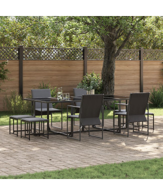Gartenhocker-Set, 9-teilig, Schwarz und Dunkelgrau, Textilene