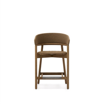 Arinella-Hocker aus massivem Akazienholz mit naturbelassener Oberfläche und beigefarbenem Seil, 65 cm, FSC 100 %