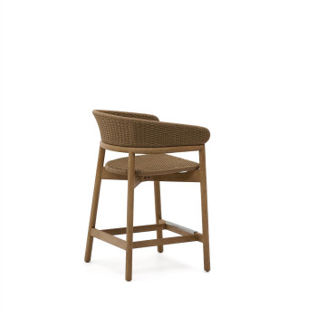 Arinella-Hocker aus massivem Akazienholz mit naturbelassener Oberfläche und beigefarbenem Seil, 65 cm, FSC 100 %