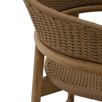 Arinella-Hocker aus massivem Akazienholz mit naturbelassener Oberfläche und beigefarbenem Seil, 65 cm, FSC 100 %