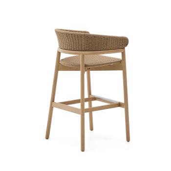 Arinella Hocker aus massivem Akazienholz, naturbelassen und mit beigefarbenem Seil, 75 cm, FSC 100%
