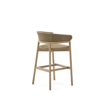 Arinella Hocker aus massivem Akazienholz, naturbelassen und mit beigefarbenem Seil, 75 cm, FSC 100%