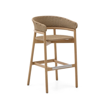 Arinella Hocker aus massivem Akazienholz, naturbelassen und mit beigefarbenem Seil, 75 cm, FSC 100%