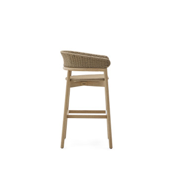 Arinella Hocker aus massivem Akazienholz, naturbelassen und mit beigefarbenem Seil, 75 cm, FSC 100%
