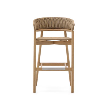 Arinella Hocker aus massivem Akazienholz, naturbelassen und mit beigefarbenem Seil, 75 cm, FSC 100%