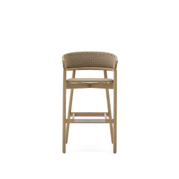 Arinella Hocker aus massivem Akazienholz, naturbelassen und mit beigefarbenem Seil, 75 cm, FSC 100%