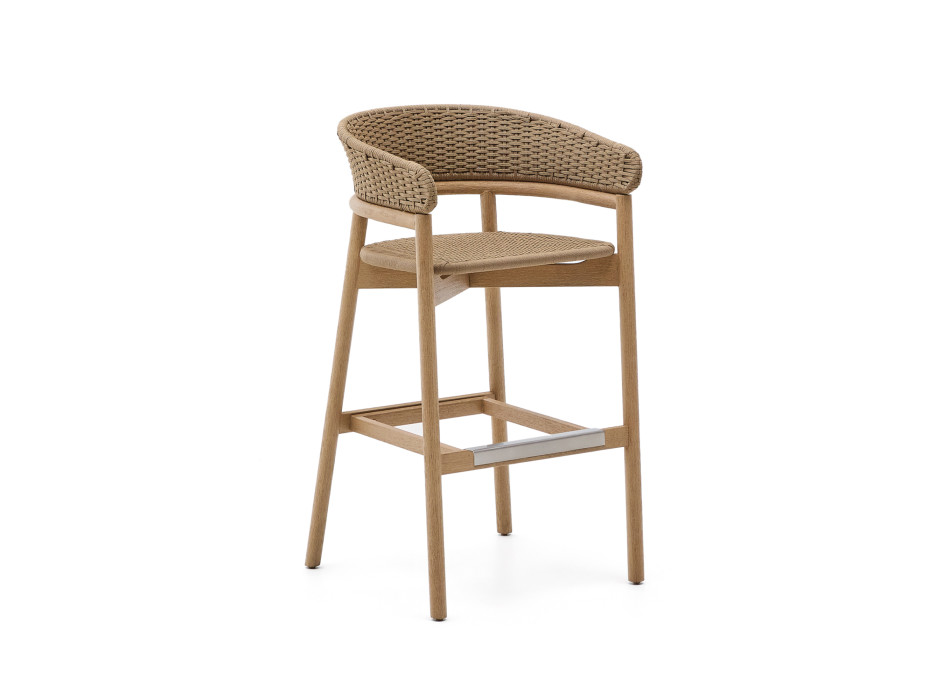 Arinella Hocker aus massivem Akazienholz, naturbelassen und mit beigefarbenem Seil, 75 cm, FSC 100%