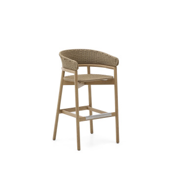 Arinella Hocker aus massivem Akazienholz, naturbelassen und mit beigefarbenem Seil, 75 cm, FSC 100%