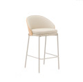 Eamy Hocker in beigefarbenem Kunstleder, Eschenfurnier, Naturfinish, 65 cm