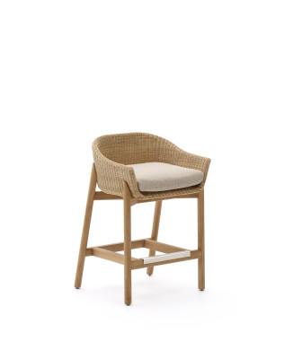 Galea Hocker aus massivem Teakholz und synthetischem Rattan, 65 cm, FSC 100%