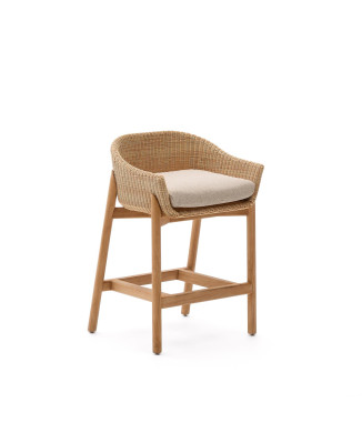 Galea Hocker aus massivem Teakholz und synthetischem Rattan, 65 cm, FSC 100%