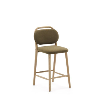 Helda Hocker aus grünem Chenille und massiver Eiche, FSC Mix Credit, 65 cm