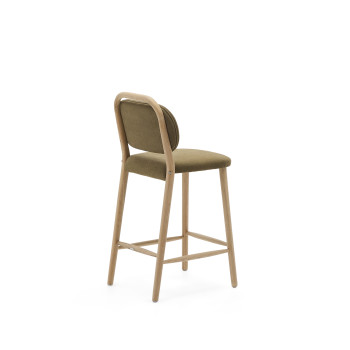 Helda Hocker aus grünem Chenille und massiver Eiche, FSC Mix Credit, 65 cm