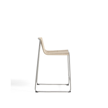 Stapelbarer Hocker Tavari aus beigefarbenem Kunstseil und gebürstetem Edelstahl AISI 304, 65 cm