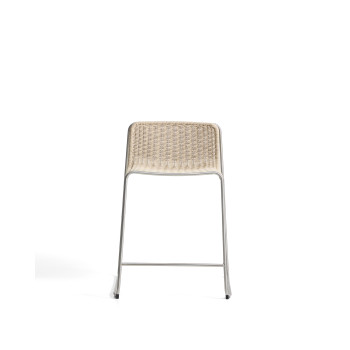 Stapelbarer Hocker Tavari aus beigefarbenem Kunstseil und gebürstetem Edelstahl AISI 304, 65 cm