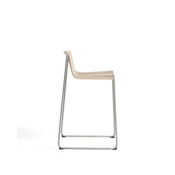 Stapelbarer Hocker Tavari aus beigefarbenem Kunstseil und gebürstetem Edelstahl AISI 304, 75 cm