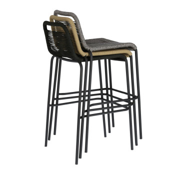Lambton-Hocker aus schwarzem Seil und schwarz lackiertem Stahl, Höhe 74 cm