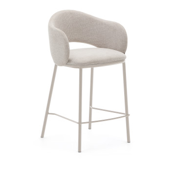 Maina Hocker aus beigefarbenem Chenille und Stahlbeinen mit beigefarbener Lackierung, FSC Mix-zertifiziert, 65 cm