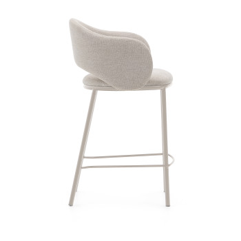 Maina Hocker aus beigefarbenem Chenille und Stahlbeinen mit beigefarbener Lackierung, FSC Mix-zertifiziert, 65 cm