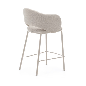 Maina Hocker aus beigefarbenem Chenille und Stahlbeinen mit beigefarbener Lackierung, FSC Mix-zertifiziert, 65 cm