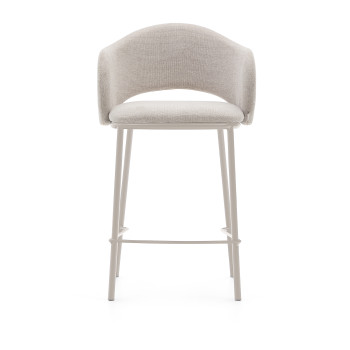 Maina Hocker aus beigefarbenem Chenille und Stahlbeinen mit beigefarbener Lackierung, FSC Mix Credit, 65 cm