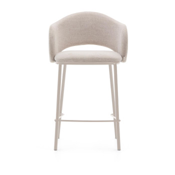 Maina Hocker aus beigefarbenem Chenille und Stahlbeinen mit beigefarbener Lackierung, FSC Mix-zertifiziert, 65 cm