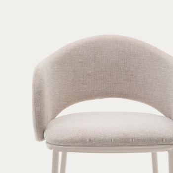 Maina Hocker aus beigefarbenem Chenille und Stahlbeinen mit beigefarbener Lackierung, FSC Mix-zertifiziert, 65 cm