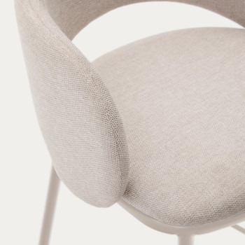 Maina Hocker aus beigefarbenem Chenille und Stahlbeinen mit beigefarbener Lackierung, FSC Mix-zertifiziert, 65 cm