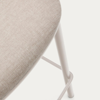 Maina Hocker aus beigefarbenem Chenille und Stahlbeinen mit beigefarbener Lackierung, FSC Mix-zertifiziert, 65 cm