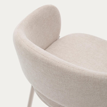 Maina Hocker aus beigefarbenem Chenille und Stahlbeinen mit beigefarbener Lackierung, FSC Mix-zertifiziert, 65 cm