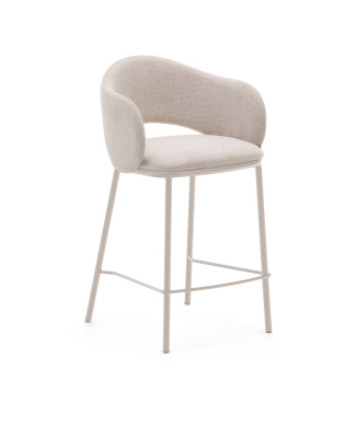 Maina Hocker aus beigefarbenem Chenille und Stahlbeinen mit beigefarbener Lackierung, FSC Mix-zertifiziert, 65 cm