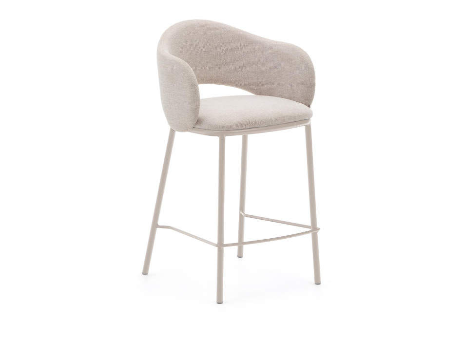 Maina Hocker aus beigefarbenem Chenille und Stahlbeinen mit beigefarbener Lackierung, FSC Mix-zertifiziert, 65 cm