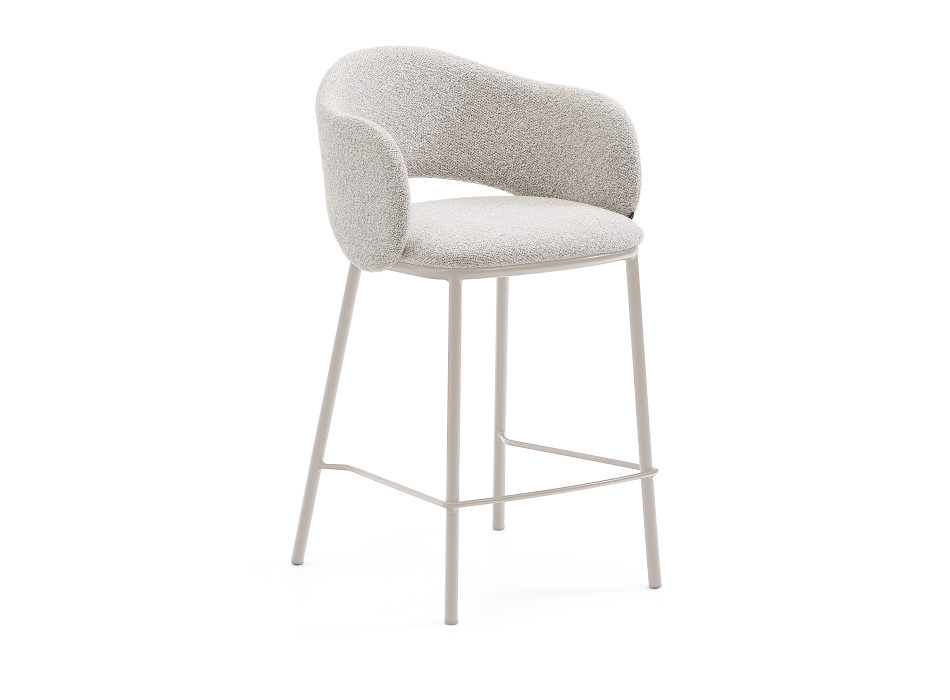 Maina Hocker aus beigefarbenem Chenille und beigefarbenen Stahlbeinen, FSC-Mix-zertifiziert, 65 cm