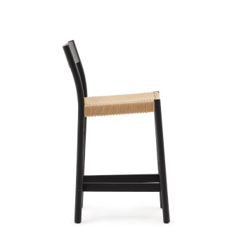 Yalia-Hocker mit Rückenlehne aus massiver Eiche in Schwarz und 65 cm Sitzfläche aus 100 % FSC-zertifiziertem Seil