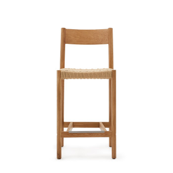 Yalia-Hocker mit Rückenlehne aus massiver Eiche, FSC-zertifiziert (100 % Naturfinish), Sitzfläche aus Seil, 65 cm