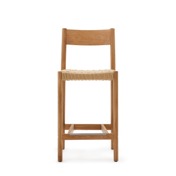 Yalia-Hocker mit Rückenlehne aus massiver Eiche, FSC-zertifiziert (100 % Naturfinish), Sitzfläche aus Seil, 65 cm