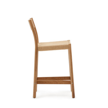 Yalia-Hocker mit Rückenlehne aus massiver Eiche, FSC-zertifiziert (100 % Naturfinish), Sitzfläche aus Seil, 65 cm