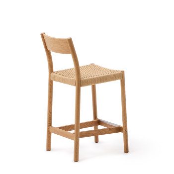 Yalia-Hocker mit Rückenlehne aus massiver Eiche, FSC-zertifiziert (100 % Naturfinish), Sitzfläche aus Seil, 65 cm