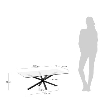 Argo Couchtisch 130 x 70 cm, Glas, schwarze Beine