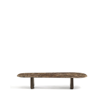 Pirita Couchtisch aus braunem Marmor und Beinen aus massiver Eiche mit Finish