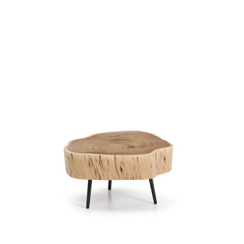 Couchtisch Tavine aus massivem Akazienholz mit gebleichter Oberfläche und schwarzen Stahlbeinen, Ø 49 cm